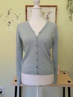 Preview Collection Silk Cashmere Blend Light Blue Button Front Cardigan Sweater